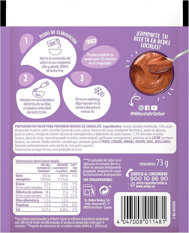 Mousse de Chocolate, Mistura de Mousse de Chocolate - Caixa com Mistura de Mousse de Sabor a Chocolate 73g (Quantidade 4 Doses)