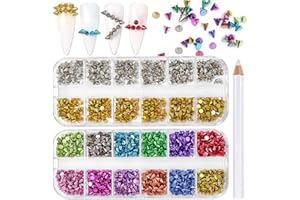 XEAOHESY 2 Boxes Metal Spike Studs Alloy Gold Silver Cone Nail Charms Colorful Spike Studs Nail Charms for Nails Flat Base Punk Cone Nail Rivets with Picker Pencil for Women Nail Art
