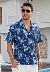 HISDERN Hawaiian Floral Shirt Short Sleeve Button