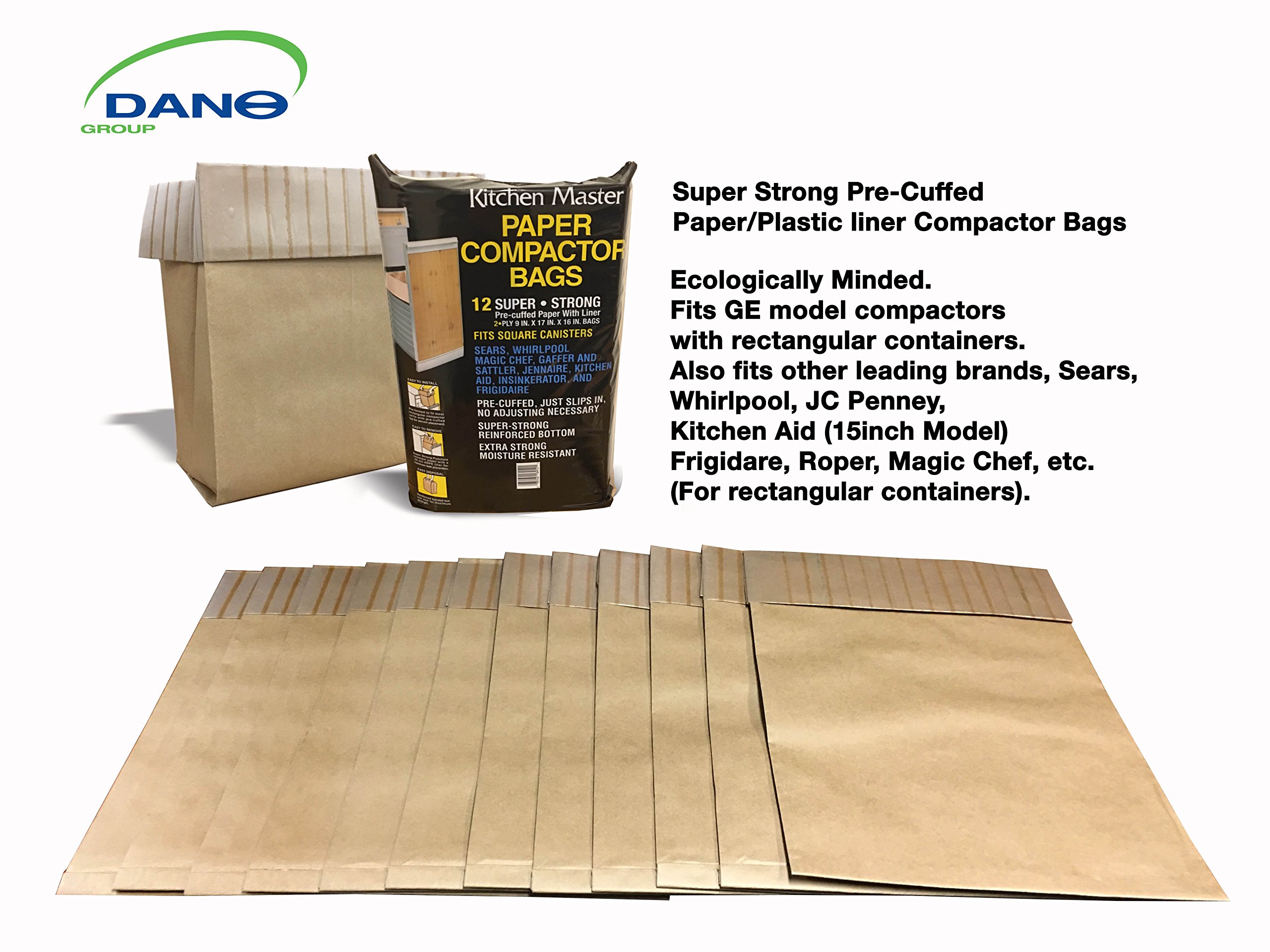 Kitchen Master Super Strong Compactor Bags (48 Pack) | Precuffed, Garbage Compactor Bags, Hardware for Kitchens, Paper Trash Bag, Kitchen Essential, Paper & Plastic Lined