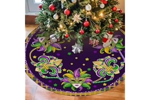 Rovozar Mardi Gras Tree Skirt 36in, Mardi Gras Christmas Decor, Mardi Gras Tree Ornament for Mask Beads Feather Purple Carnival Christmas Tree Mat, Mardi Gras Xmas Decorations for Home Holiday Party