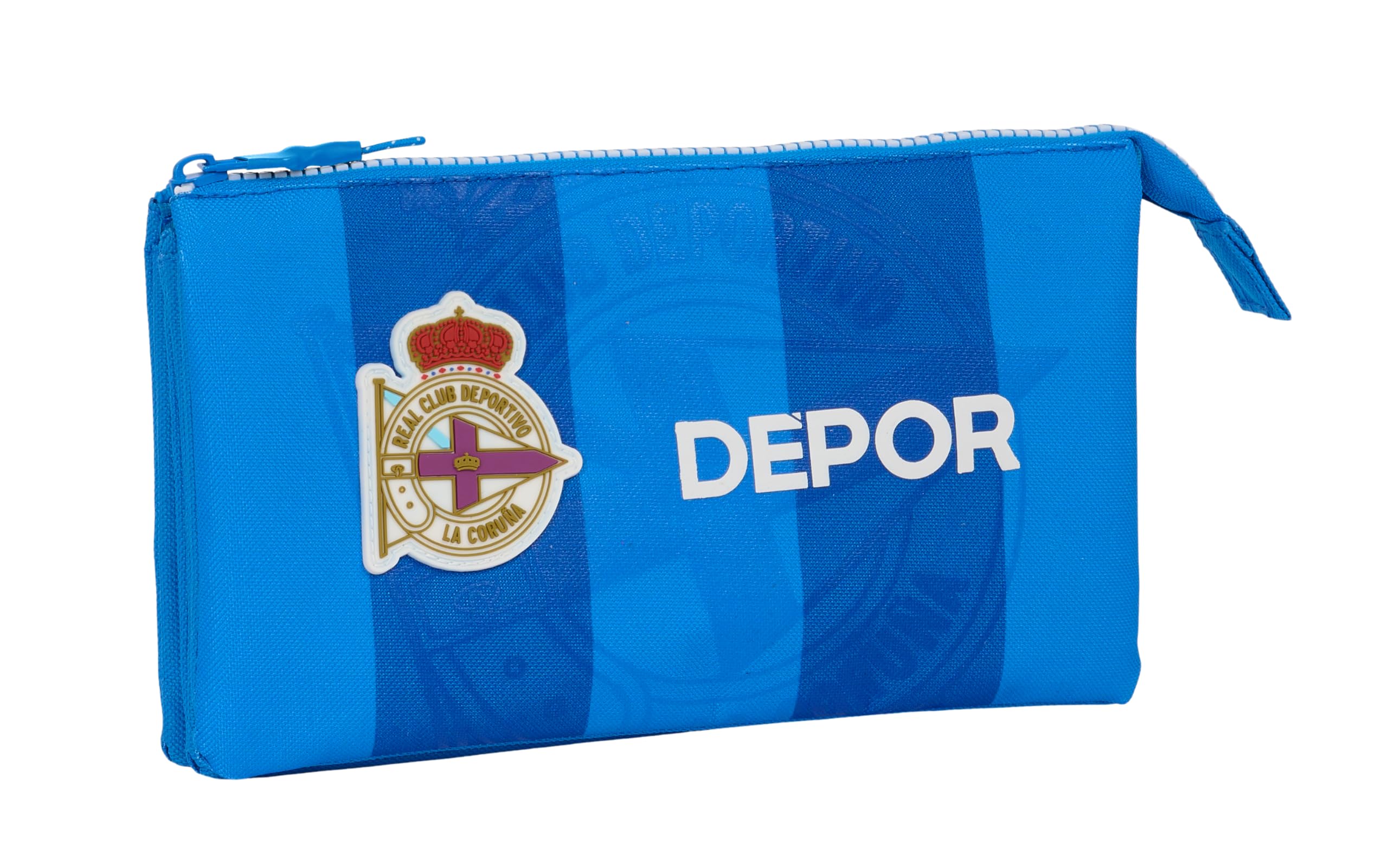 Safta Real Deportivo De La Coruña – Triple Pencil Case, Children's Pencil Case, Ideal for School Age Children, Comfortable and Versatile, Quality and Resistance, 22 x 3 x 12 cm, Blue
