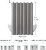 Shower Curtain 182x182cm Dark Grey with Metal Hooks Waffle Fabric view 6