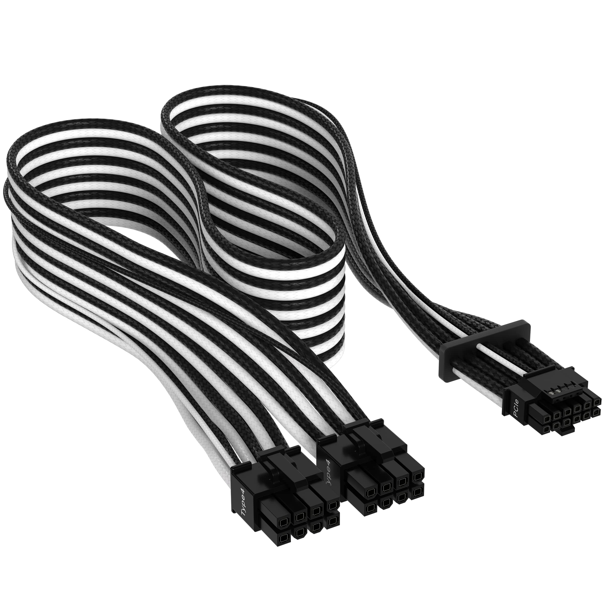 Corsair Premium 600W PCIe 5.0 / Gen 5 12VHPWR PSU Cable - Fits Type-4 PSUs via Dual 8-pin PCIe - 12+4pin Connector - Mesh Paracord Sleeving - Black/White