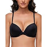 Deyllo Women's Push Up Bra Padded Underwire T-Shirt Smooth Plunge Deep V Lift Up Add One Cup
