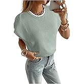 SOLY HUX Women's Short Sleeve Sweater 3D Floral Sweaters Pullover Tank Tops Knit Vest Trendy Fashion Clothing Pure Mint Green Small