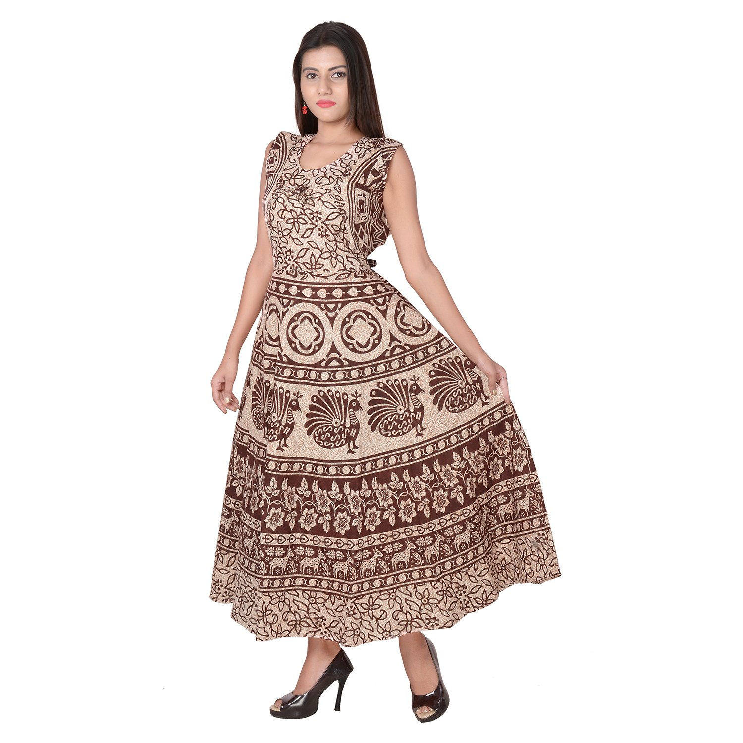 jaipuri fashionista designer cotton women's maxi long dress jaipuri printed with atteched jacket(free size upto 44-xxl)