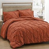 UNIKOME Queen Comforter Set Burnt Orange - Ultra Soft Boho Pintuck Down Alternative Bedding Set for All Seasons, 3 Pieces Lightweight Warm Pinch Pleat Bed Set with Comforter, 2 Pillowcases