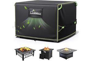 UIRWAY Fire Pit Cover 32 Inch Square, Waterproof Outdoor Fire Pit Cover, 600D Heavy Duty Oxford Fabric Firepit Covers with PVC Coating, Strong Tear & Windproof Patio Fire Pit Table Cover, Black