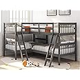 Harper & Bright Designs L Shaped Bunk Bed for 4, Quad Bunk Bed Twin Size, Wooden Bunk Bed Frame for Kids Teens Adults - Gray