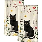 Miss Adola Flour Sack Kitchen Towels Set of 2-18x26 Cotton Dish Towels with Hanging Loop Reusable Tea Towel for Cleaning Spring Absorbent Dishcloths Cute Home Decor Housewarming, Retro Cats Floral