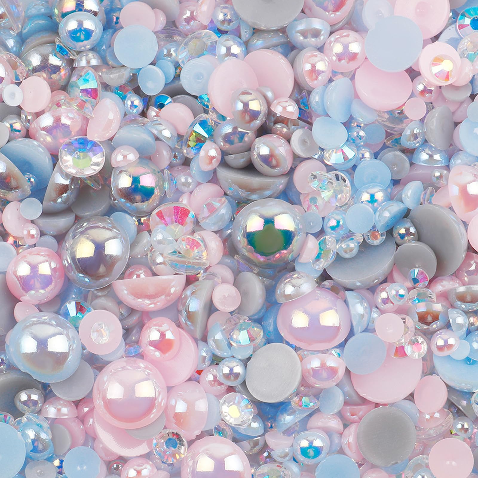 Photo 1 of 100g Flat Back Half Pearls for Crafting, 5000PCS Half Round Pearl Beads for Crafts Mixed Sizes 2-10mm AB Color Plastic Pearls and Resin Rhinestones for Nail Art Tumble Sock Mug Shoes Cocs DIY Making