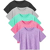 Xelky 5 Pack Womens Athletic Crop Tshirt Short Sleeve Cropped Dry Fit Workout Shirts Loose Crew Neck Yoga Gym Tee Tops