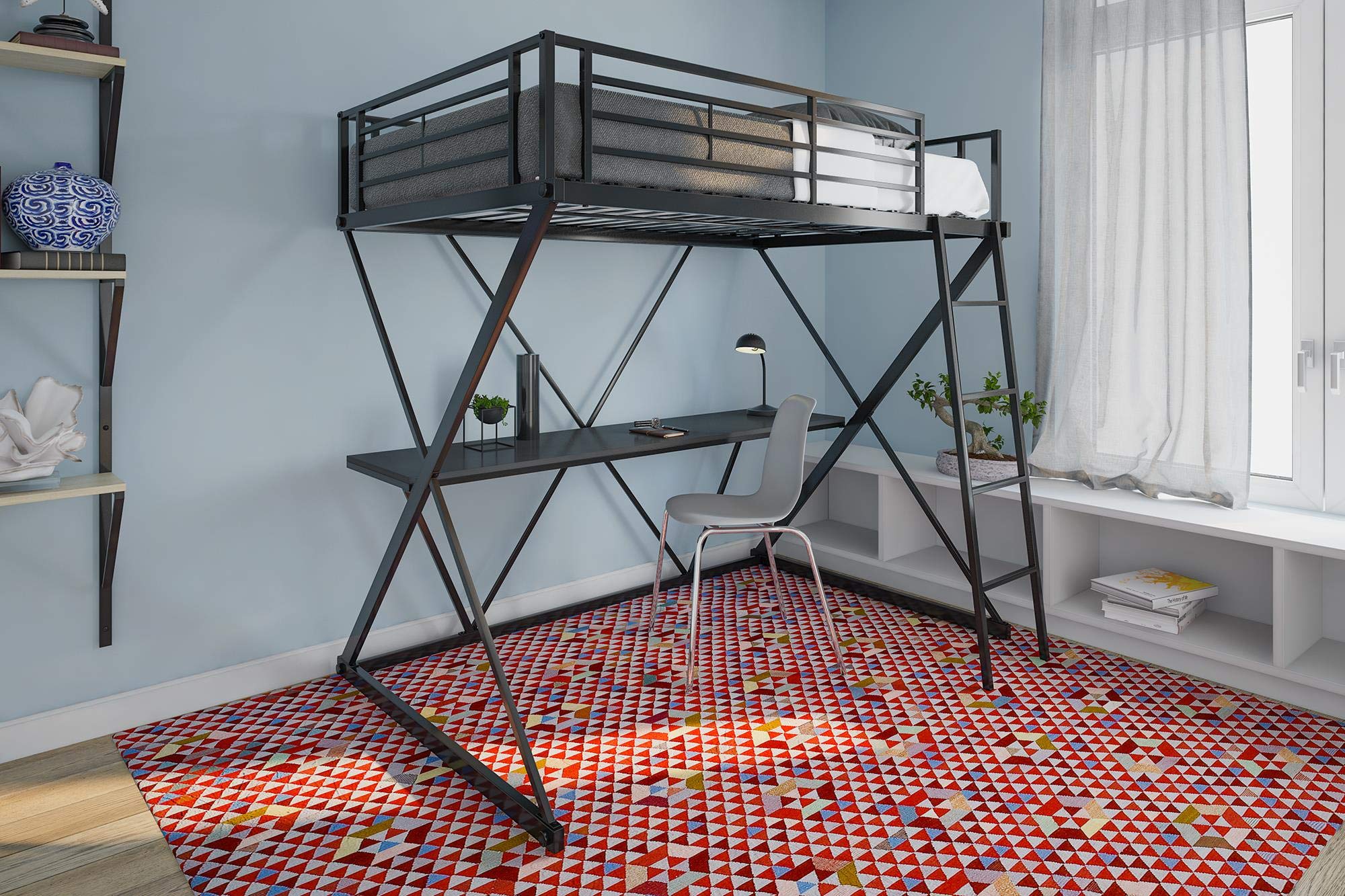 DHP XLoft Metal Bunk Bed Frame with Desk Space Saving Design Twin