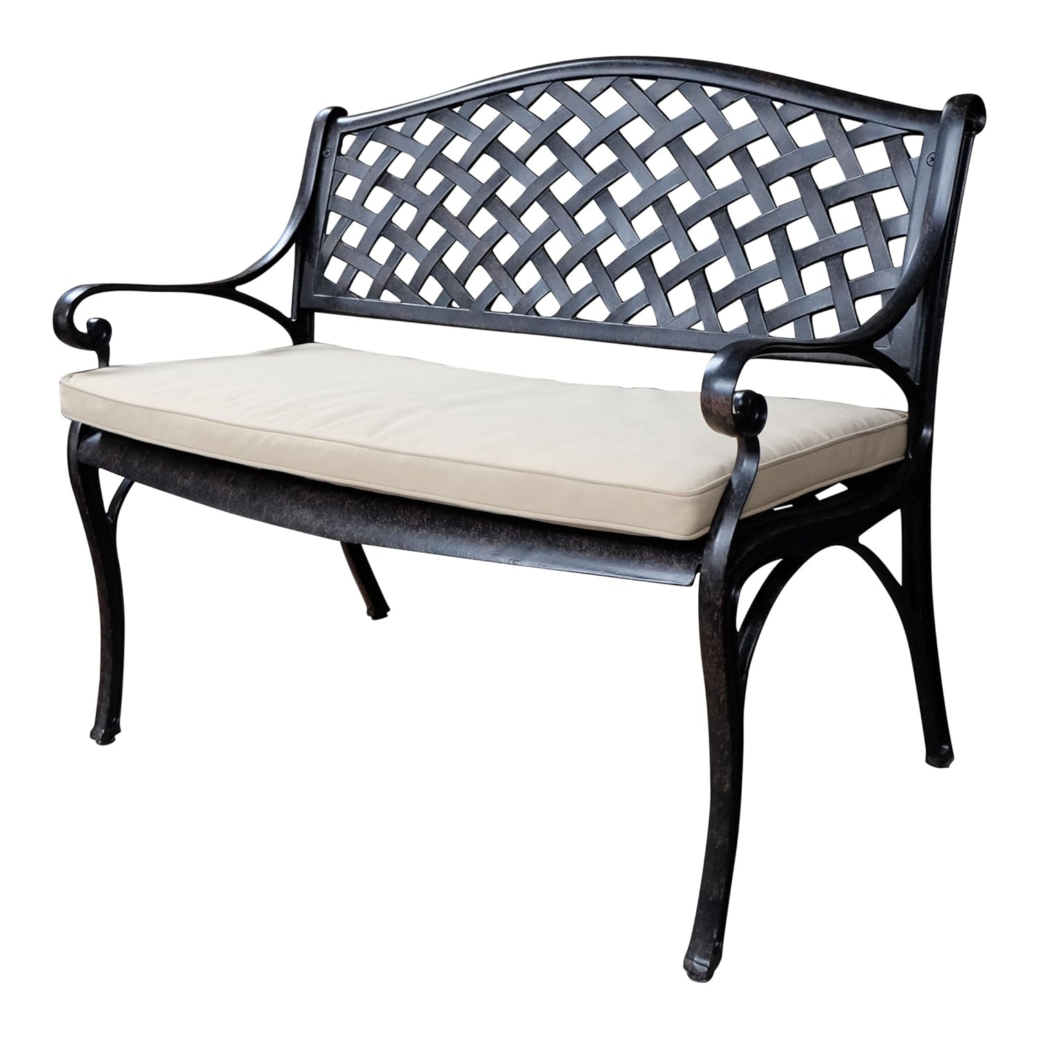 Lazy Susan Furniture Jasmine Metal Garden Bench, Antique Bronze (Stone