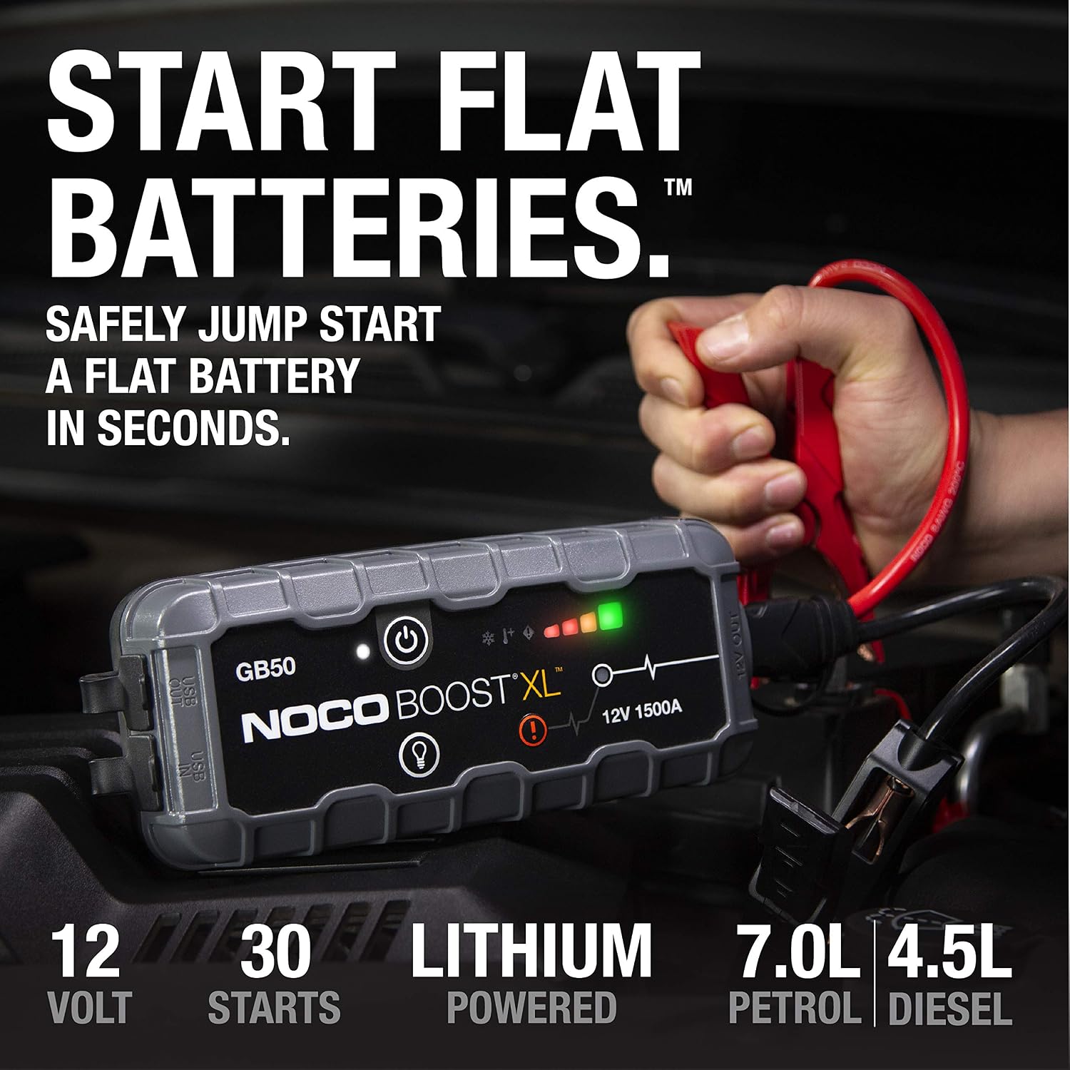 NOCO Boost XL GB50 1500 Amp 12-Volt UltraSafe Portable Lithium Jump Starter, Car Battery Booster Pack, And Jump Leads For Up To 7-Liter Gasoline And 4-Liter Diesel Engines - Image 3