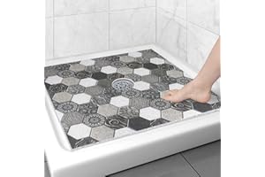 ZOESOE Square Shower Mat Non Slip: 31x31 Inch Extra Large Shower Floor Mat with Drain Hole in Middle - Soft PVC Loofah Bath Mat for Shower - Anti Slip Shower Stall Mat for Elderly and Kids