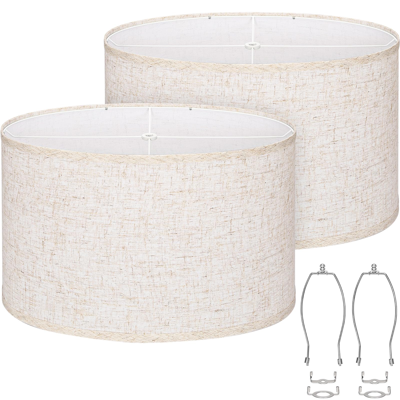 Photo 1 of Oval Lamp Shades Set of 2, 16.5"L x 9.6"W x 11"H, Large Beige Lampshades for Table Lamps Bedside Lamps, Natural Linen Lamp Shades for Floor Lamps, Suitable for E26 Base and Saddle Base, Easy Assembly