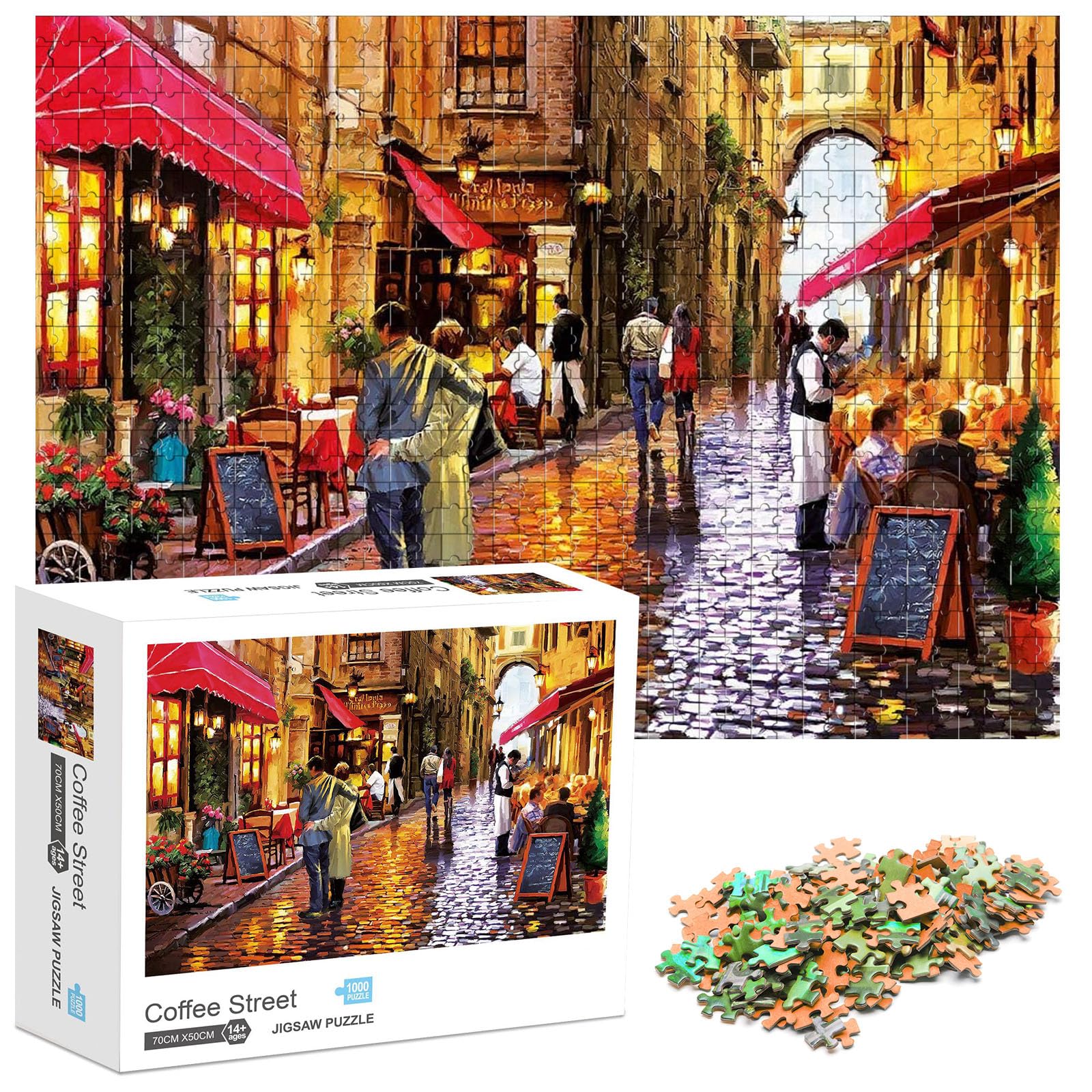 Ledeak 1000-Piece Jigsaw Puzzle for Adults, Coffee Lane, 12+ Years, 1 Set, 1 Puzzle, 1000 Pieces, Cardboard, Classic Style