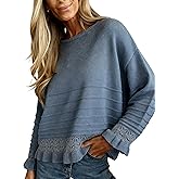 Yeokou Womens Pullover Sweater Round Neck Ruffled Hem Knit Crochet Long Sleeve Winter Spring Casual Top Outfits