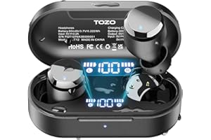 TOZO T12 Wireless Earbuds Bluetooth 5.3 Headphones, Call ENC Noise Cancelling Mic, 55Hrs Playtime App Customize EQ IPX8 Waterproof LED Digital Display Premium Sound Headset