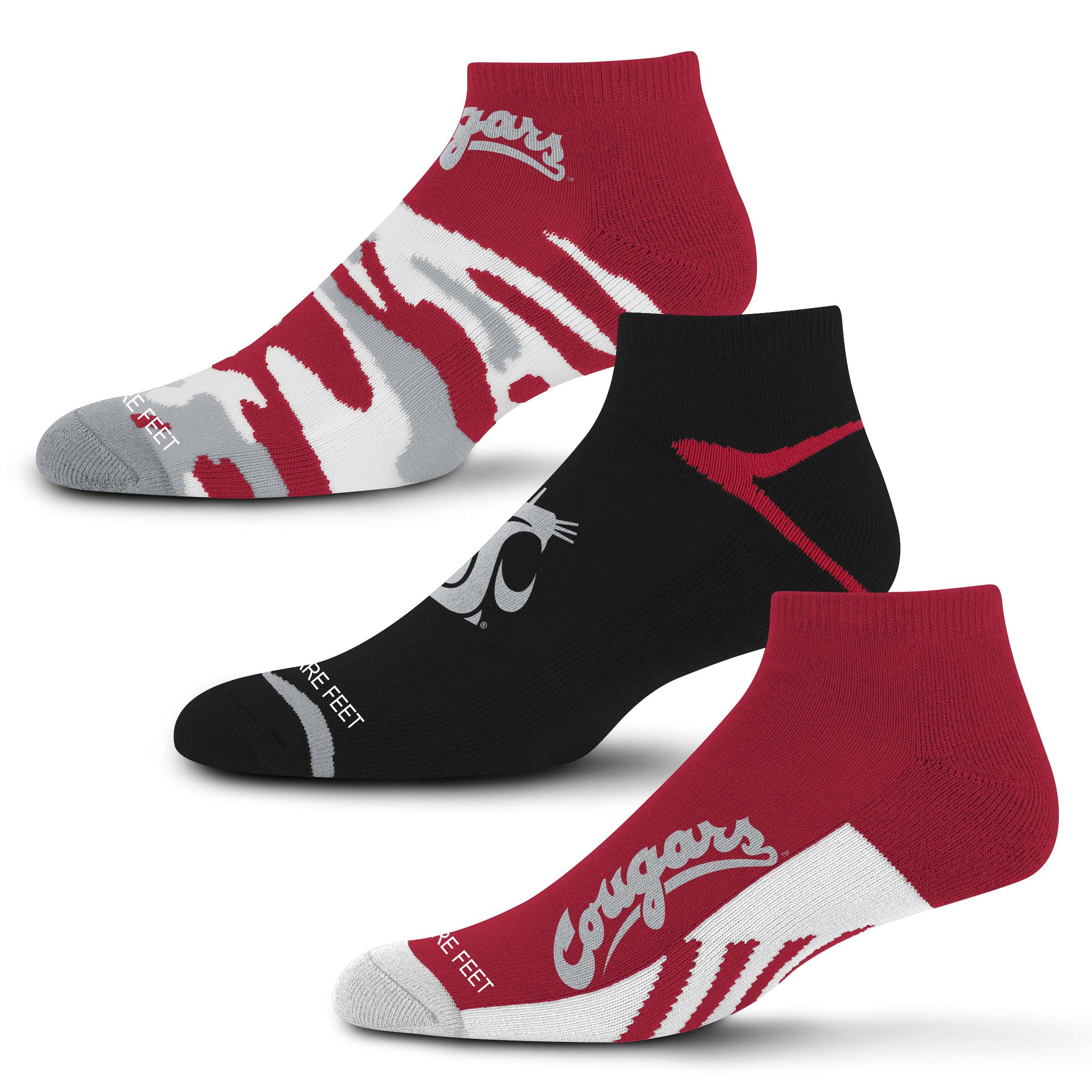 For Bare Feet NCAA Washington State Cougars CAMO BOOM 3 Pack Ankle Sock Team Colors Medium Image