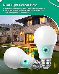 EDISHINE Dusk to Dawn Light Bulbs Outdoor, A19 LED