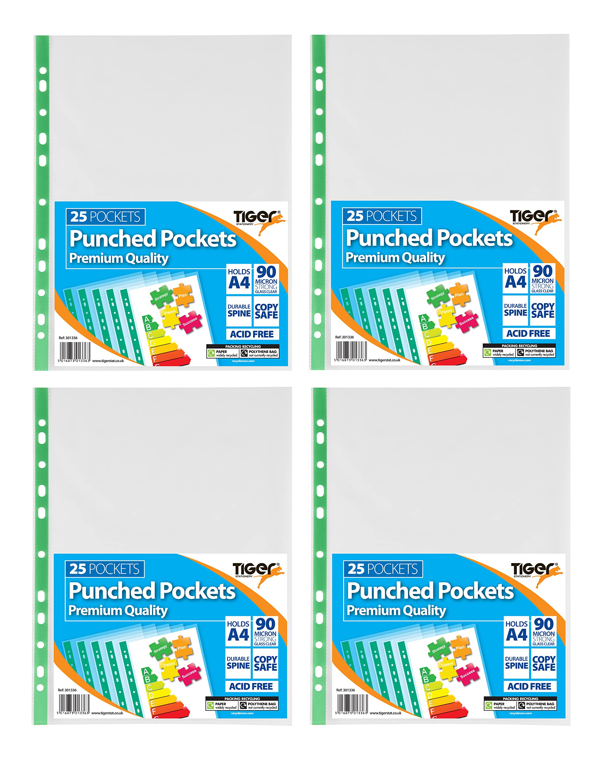 100 x Extra Strong A4 Plastic Premium Punched Pockets Wallets 90 Micron Glass Clear Poly Pocket Files