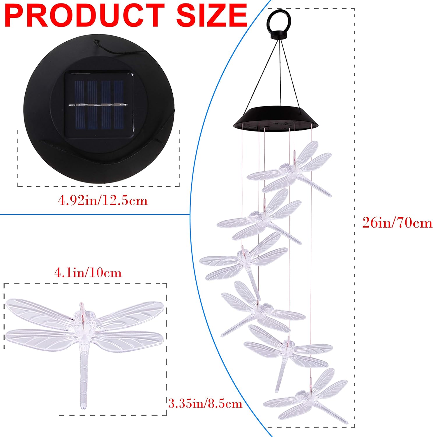 ME9UE Color Changing Dragonfly Solar Wind Chimes Gifts Portable Hanging Waterproof Mobile Romantic Windchime Outdoor LED Solar Dragonfly Wind Chime Light for Festival,Mom Gifts,Patio,Garden Decoration: Home & Kitchen