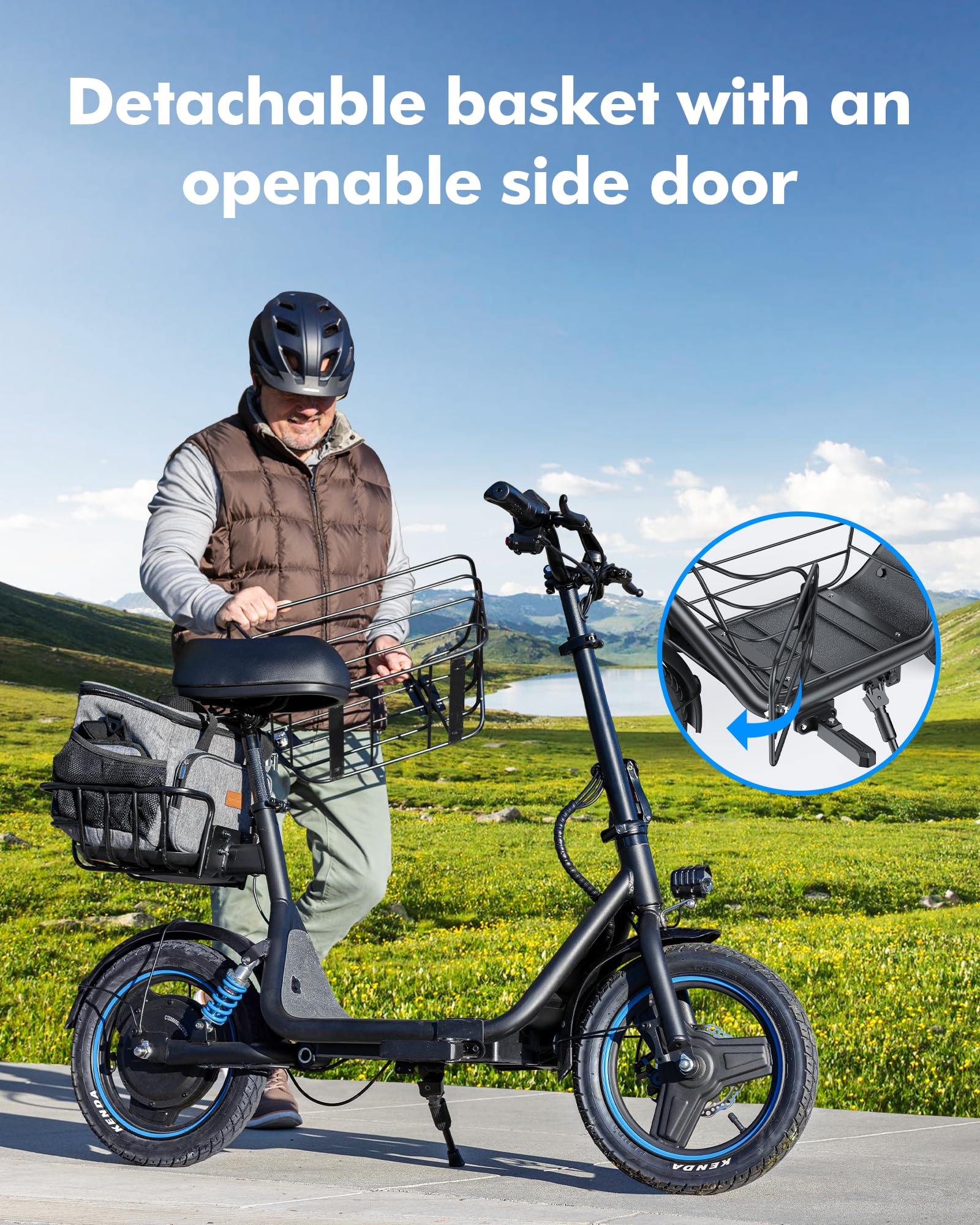 Gyroor C1 Plus Electric Scooter for Adults with Seat & Pet Basket - 30 Miles Range 650W Motor 48V 13.5Ah Battery 18.6MPH 14