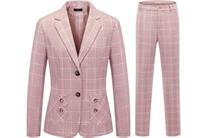 MODFUL Womens 2 Piece Plaid Suits Set Business Office One Button Blazer Jacket Casual Long Sleeve Pant Suit Set