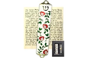 Zivosely Exquisite Enamel Design Mezuzah with Scroll, Easy Install Use Double-Sided Tape, Pomegranate Theme Mezuzah for Door with Crystal Diamond Accent for Any Memorable Jewish Occasions, 3.8”