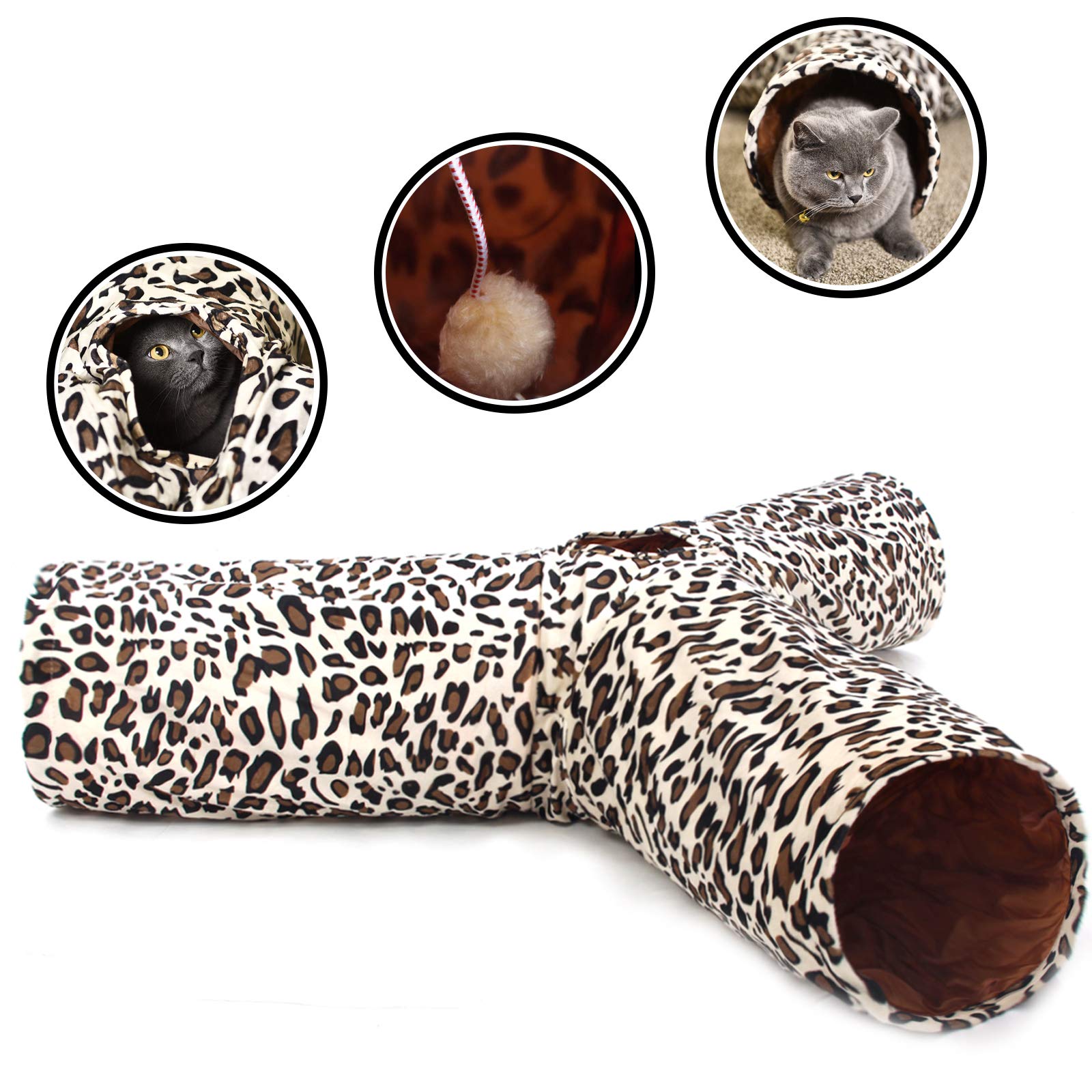 PAWZ Road Cat Tunnel 3 Way Foldable Crinkle Cat Tube With Dangling Ball