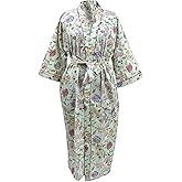 CRAFT KALA Women's Kimono Robe Long Robes with Peacock and Blossoms Printed Kimono Nightgown