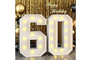PAEYEQ 4ft Light Up Numbers 60 Large Numbers with Lights Bulbs White Marquee Frame for Men Women 60th Birthday Party Decorations Pre-Cut Mosaic Cardboard Giant Cut-Out Thick Foam Board Sign Anniversary