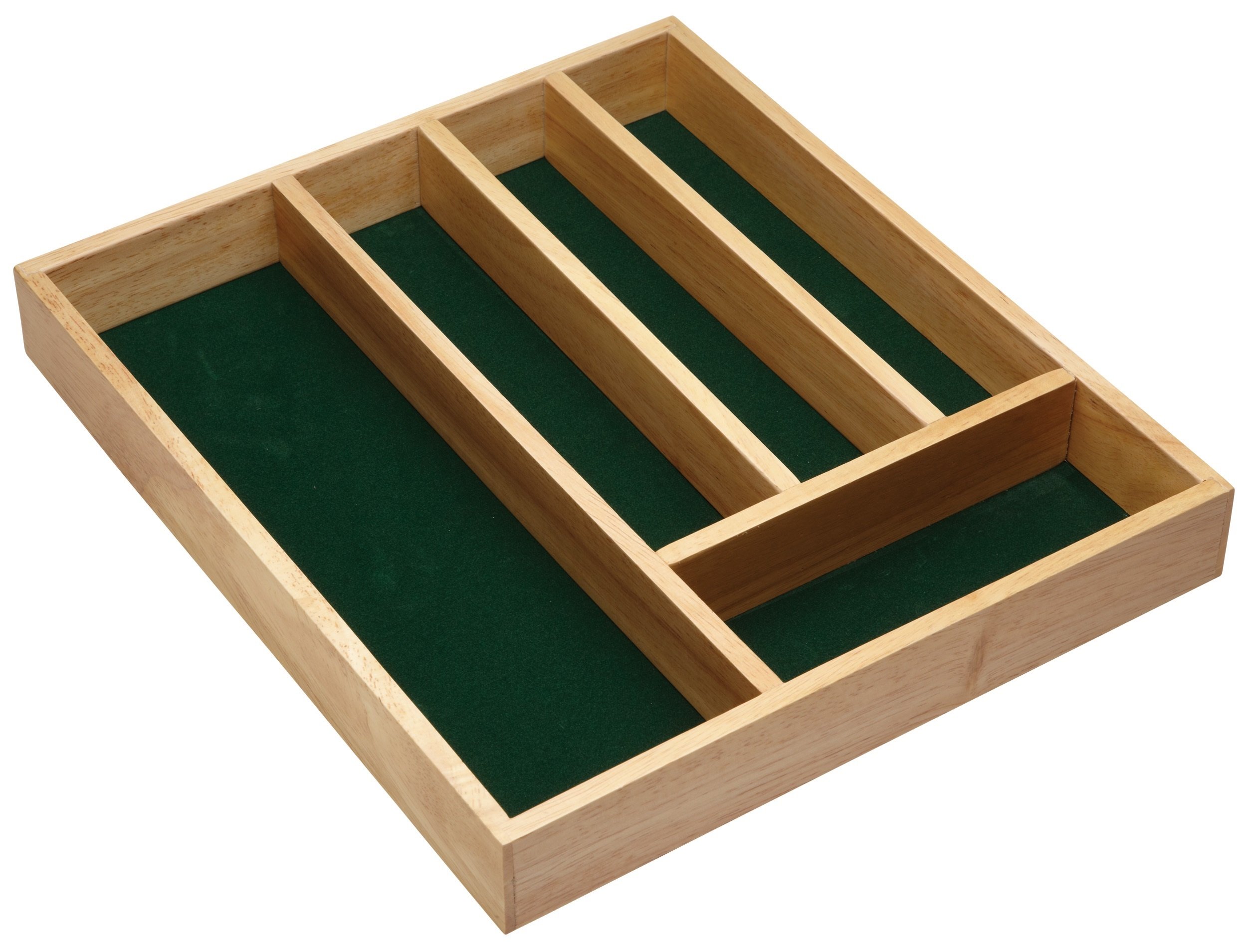 KitchenCraft Felt-Lined Wooden Cutlery Tray with 5 Sections, 36 x 31 cm (14" x 12")