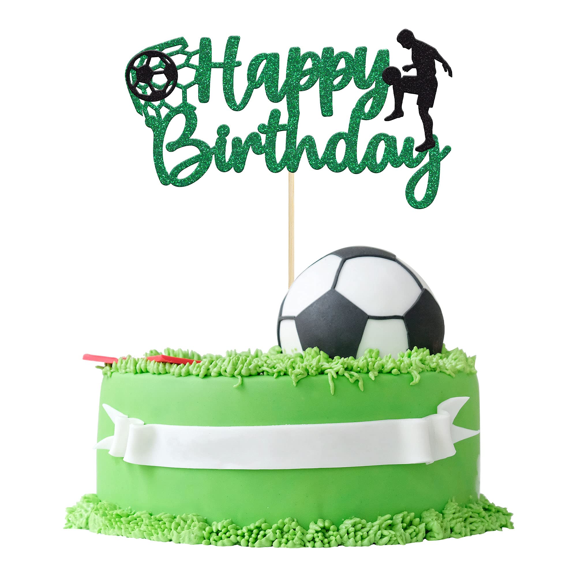 Gyufise 1 Pack Soccer Cake Topper Happy Birthday Sign Football Player Cake Decorations for Sport Theme Man Boy Girl Birthday Party Decoration Supplies