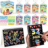 LovesTown 32 Pack Rainbow Scratch Art Notebook Party Favors Bulk for Kids, Rainbow Notebooks with Stencils & Gift Bags, Classroom Prizes Bulk for Girls Boys, Christmas Stocking Stuffers
