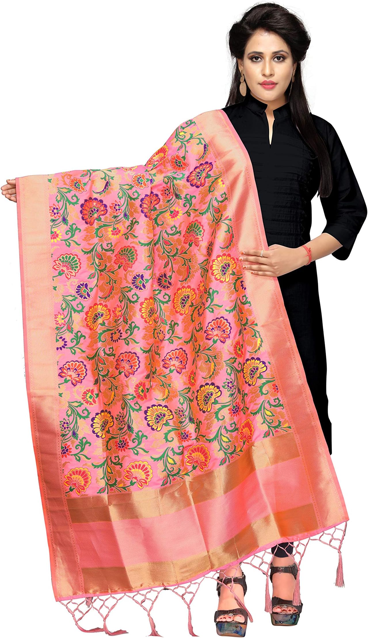 Silk Zone Women's Silk Dupatta (JP41_Pink_Free Size)