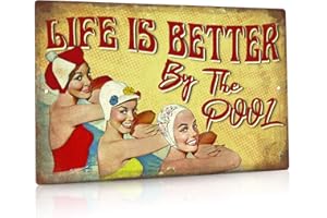 Putuo Decor Pool Rules Sign, Indoor/Outdoor Swimming Pool Decorations, 12x8 Inches Aluminum Metal Sign - Life Is Better By The Pool