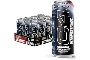 Cellucor C4 Energy Non-Carbonated Zero Sugar Energy Drink, Pre Workout Drink + Beta Alanine, Icy Blue Razz, 12 Fl Oz (Pack of 12)