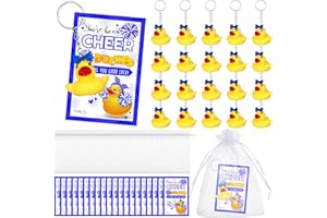 Seenelling Cheer Gifts Bulk Duck Keychain You've Been Cheer Ducked Tags Bows Organza Bags for Christmas Cheerleader Team Gift