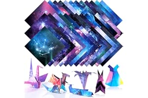 CHINCO 150 Sheets Double Sided Origami Paper Kit 6 x 6 Inch Beautiful Sky Scrapbook Paper Galaxy Outer Space Star Pattern Easy Folding for Arts Crafts School Kids Teachers, 36 Designs(Bright Style)