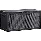 Devoko 100 Gallon Waterproof Large Resin Deck Box Indoor Outdoor Lockable Storage Container for Patio Furniture Cushions Garden Tools (100 Gallon, Black)