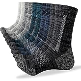 Men's Wool Crew Work Socks, 5 Pairs, Moisture Wicking Cushioned Boot Socks for Hiking, Running and Sports