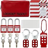 Lockout Tagout Kit Electrical Loto - Group Lockout Hasps, Lockout Tags, Safety Padlocks with Number, Nylon Ties with Pocket Bag(Red Kit)