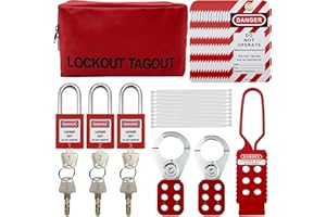 SAFBY Lockout Tagout Kit Electrical Loto - Group Lockout Hasps, Lockout Tags, Safety Padlocks with Number, Nylon Ties with Pocket Bag(Red Kit)