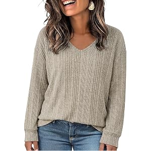 Eytino Plus Size Shirts for Women Long Sleeve V Neck Ribbed Knit Pullover Tunic Tops Casual Loose Blouses(1X-5X)