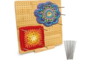 hismocal 13'' Square Bamboo Blocking Board Christmas Gift,Superior Mat for Crocheting with 15 Pins,Crochet Gifts for Mum, Granny, Upgrade Large Base Blocking Mats for Crochet