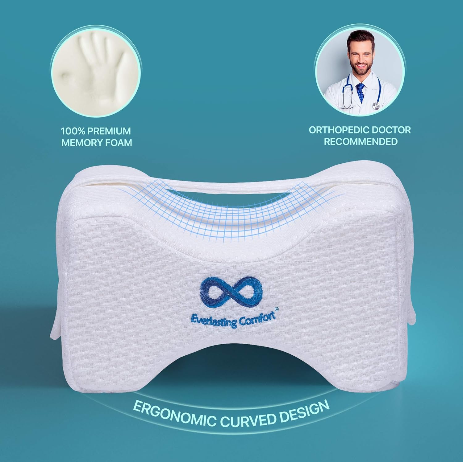 Everlasting Comfort 100 Pure Memory Foam Knee Pillow with Adjustable